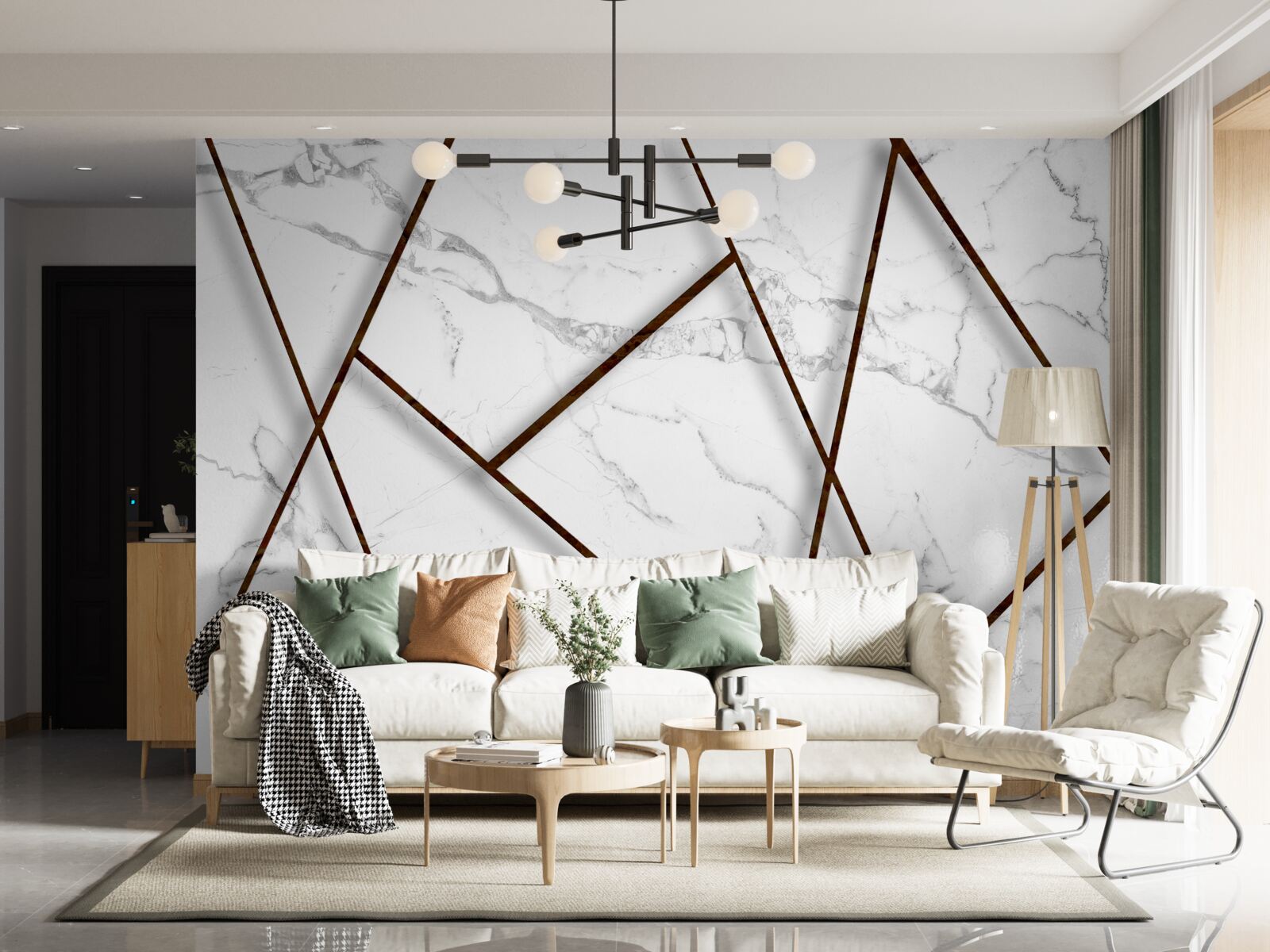 Fototapeta czarne inkluzje na białym marmurze