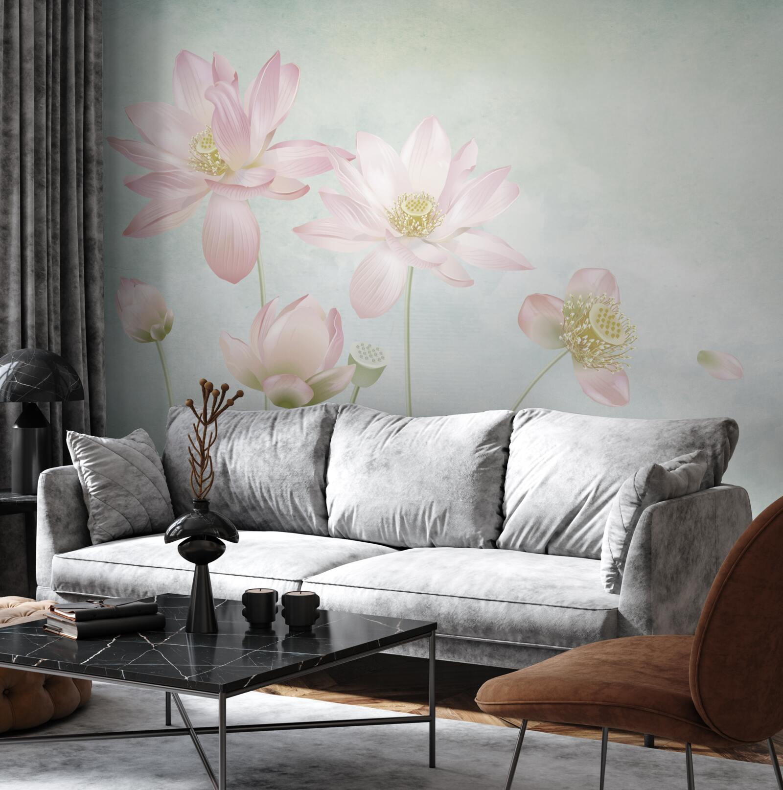 Fototapeta pełen wdzięku maki na niebieskim tle