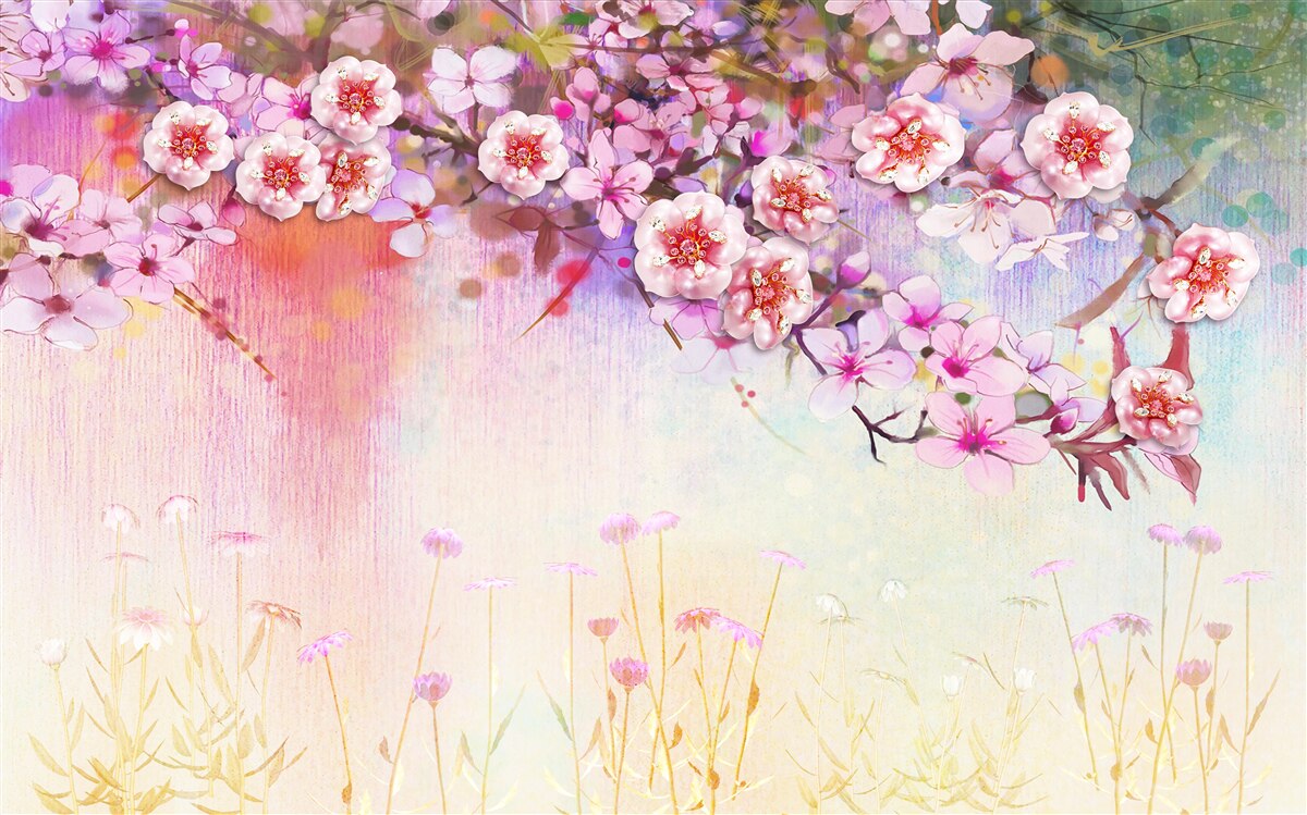 Fototapeta nad polem rozciąga się wspaniała gałązka kwiatowa