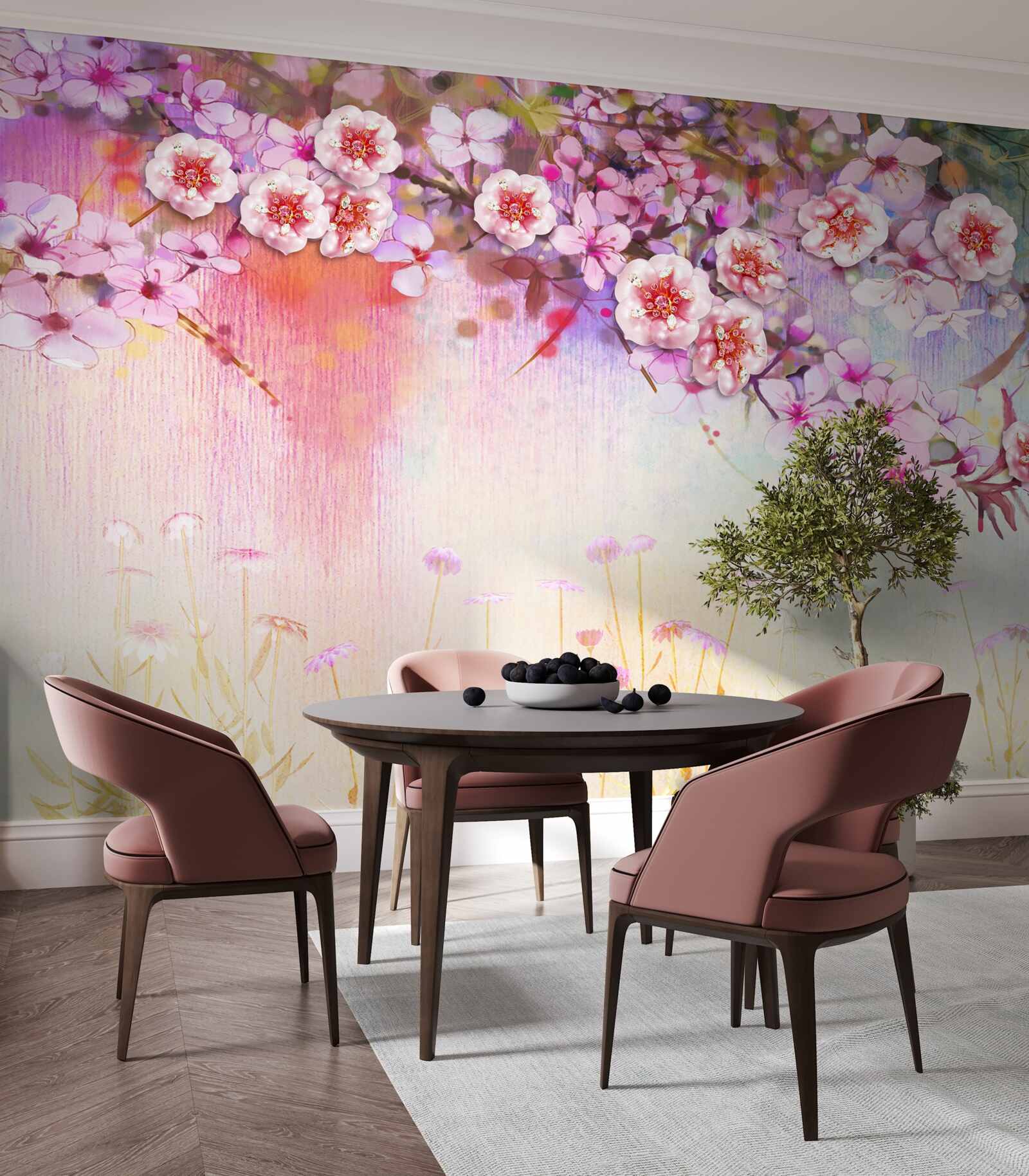 Fototapeta nad polem rozciąga się wspaniała gałązka kwiatowa