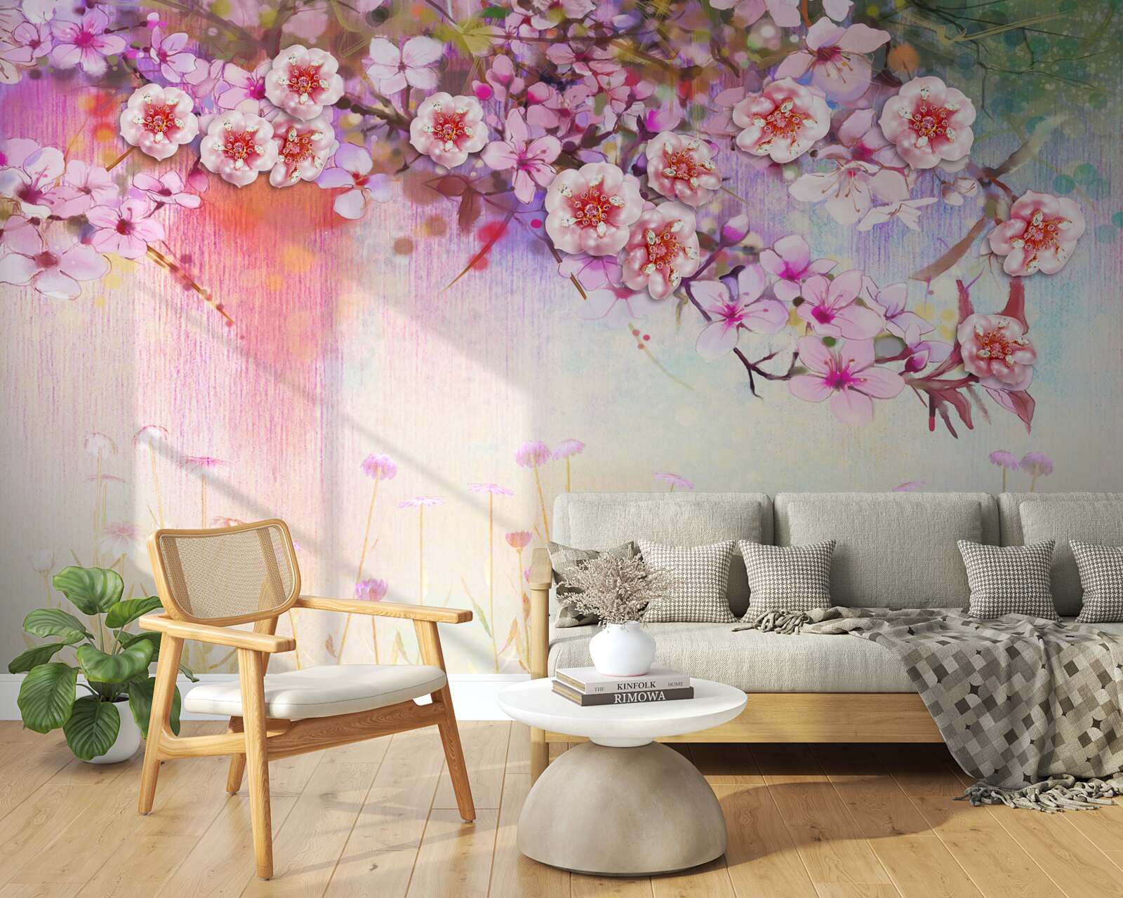 Fototapeta nad polem rozciąga się wspaniała gałązka kwiatowa