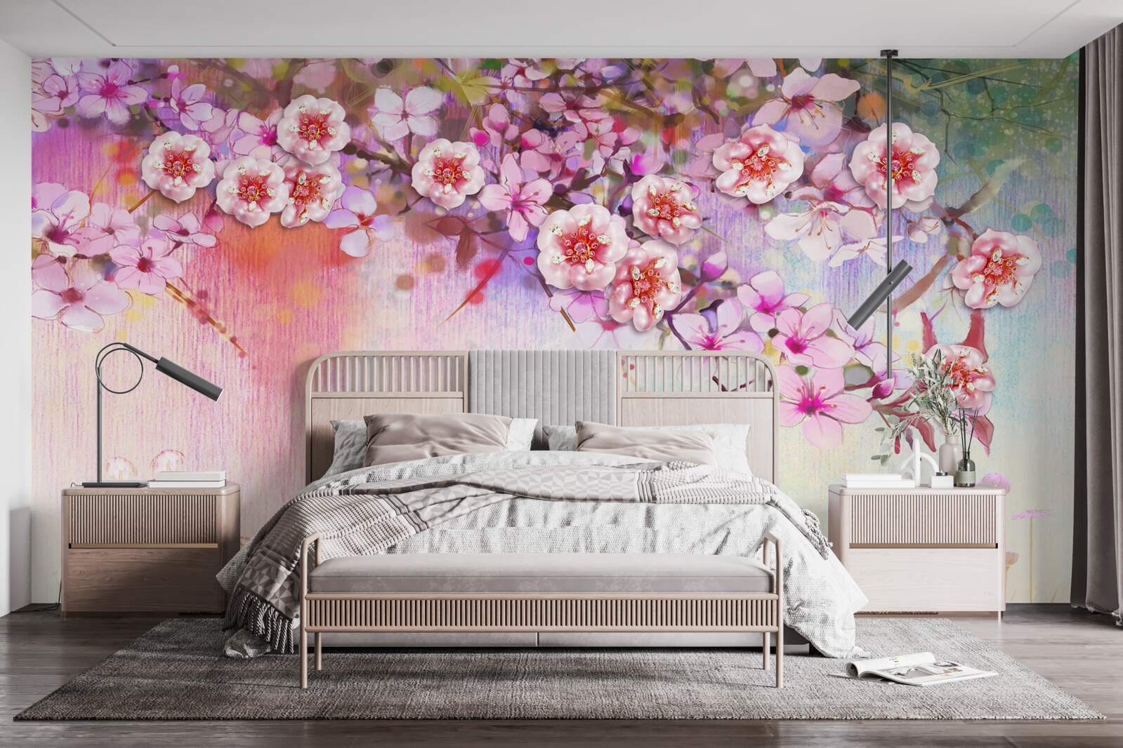 Fototapeta nad polem rozciąga się wspaniała gałązka kwiatowa