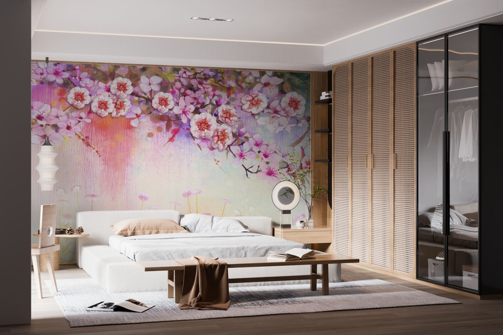 Fototapeta nad polem rozciąga się wspaniała gałązka kwiatowa