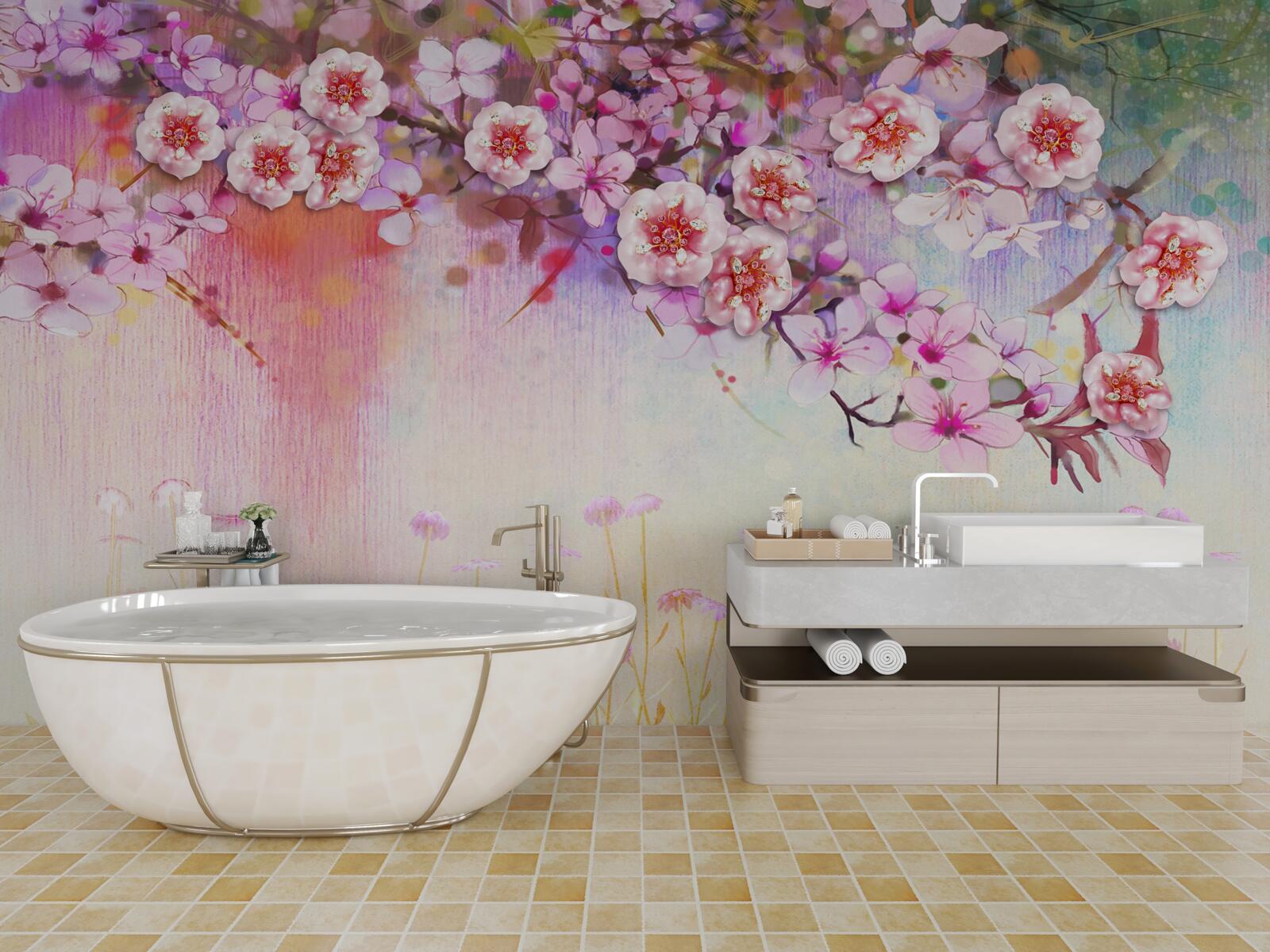 Fototapeta nad polem rozciąga się wspaniała gałązka kwiatowa