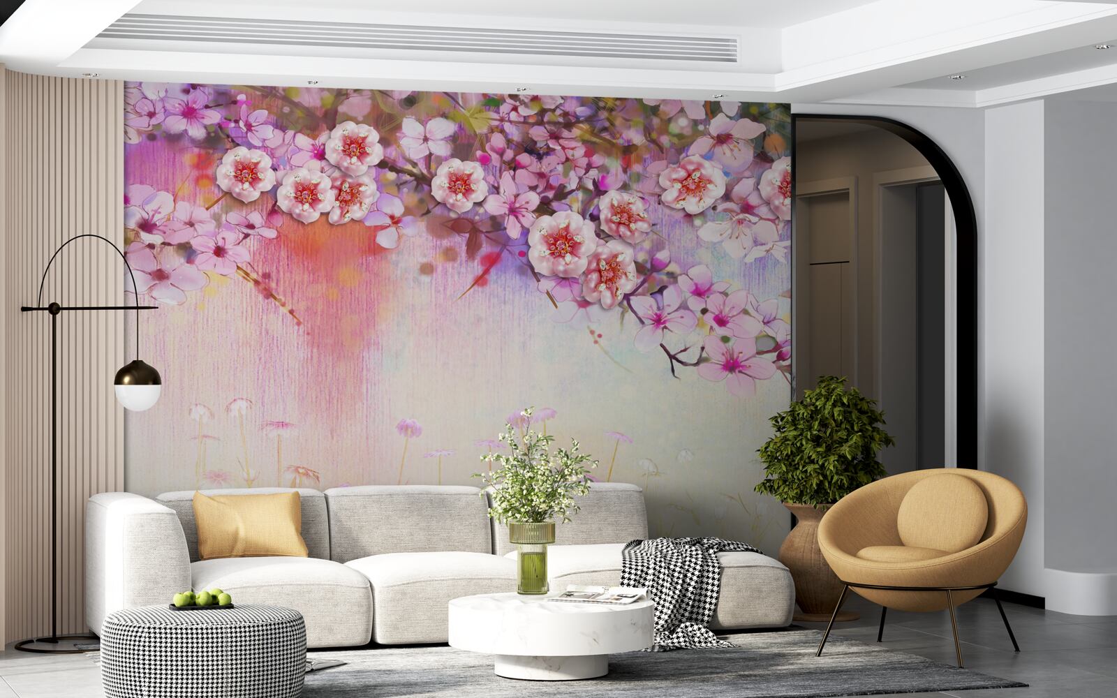 Fototapeta nad polem rozciąga się wspaniała gałązka kwiatowa