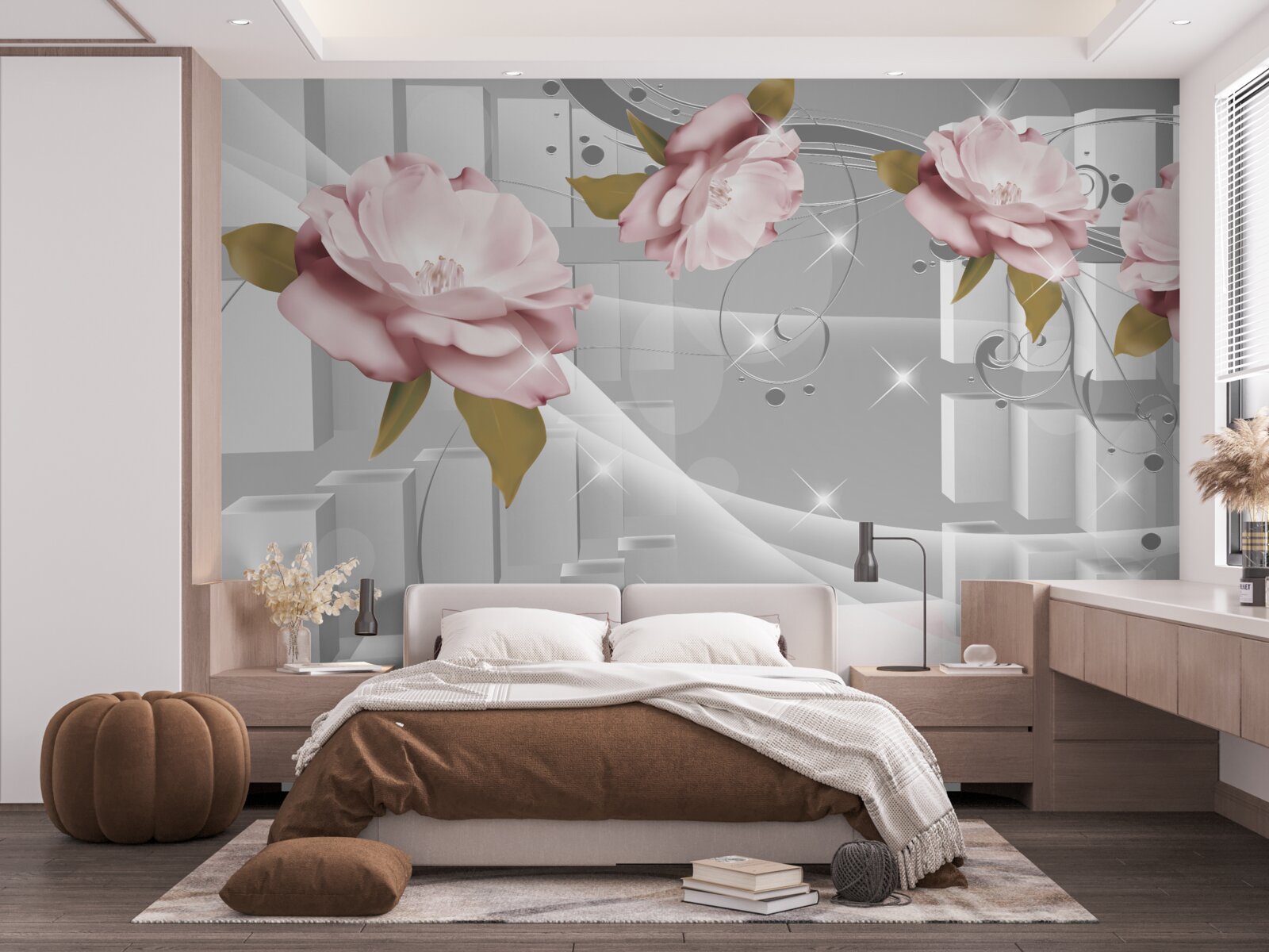 Fototapeta pąki kwiatowe w geometrycznych kształtach