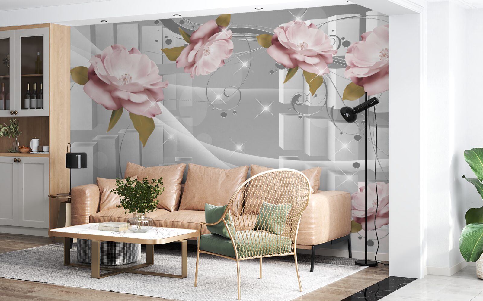 Fototapeta pąki kwiatowe w geometrycznych kształtach