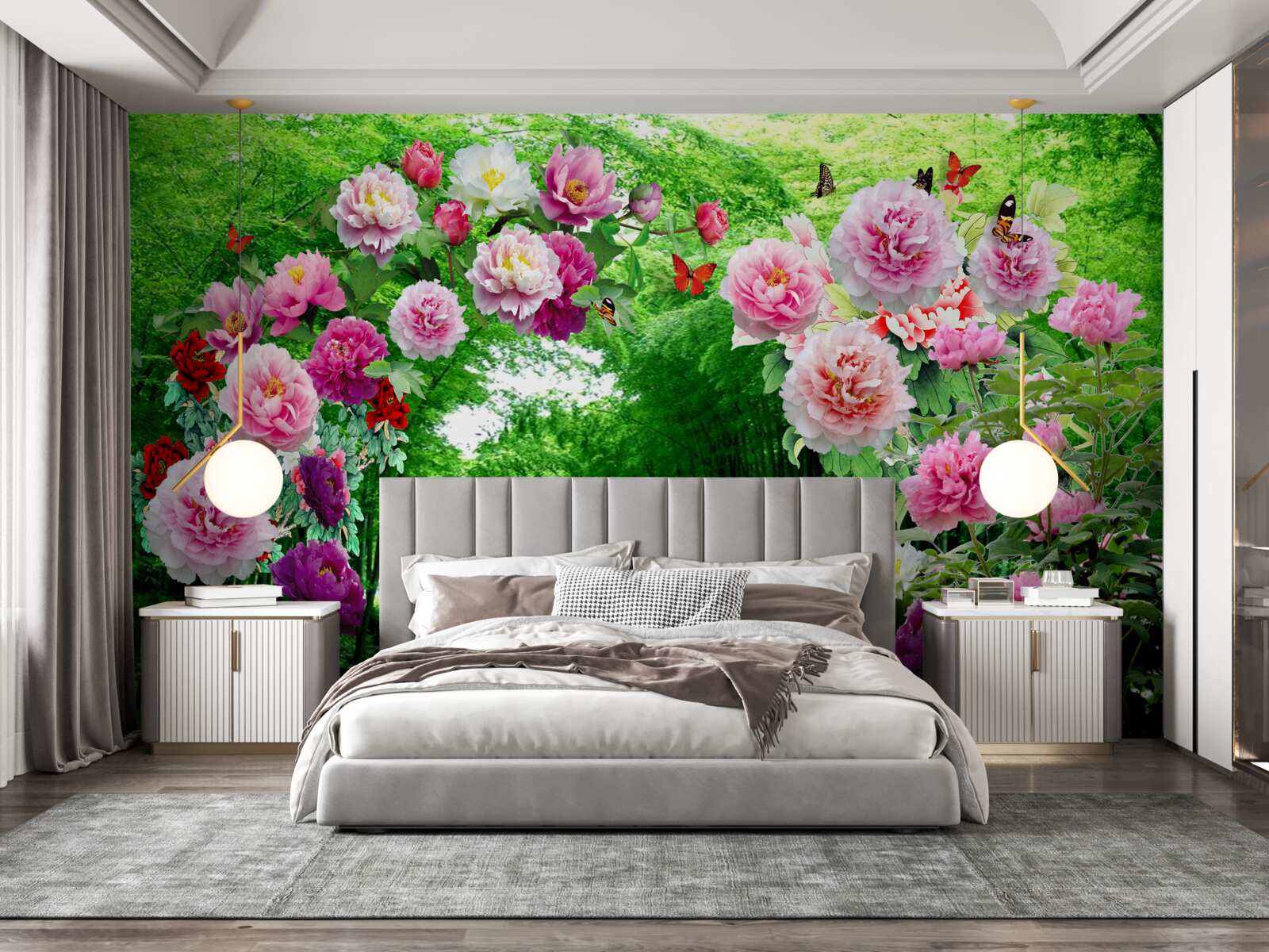 Fototapeta kwiaty i lisy wykonane z zielonego bambusa