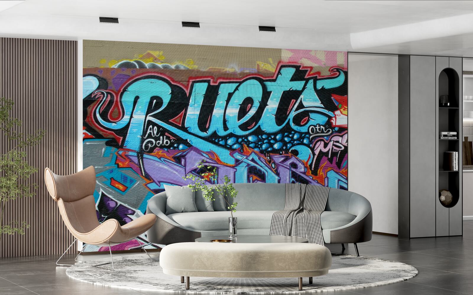 Fototapeta Ściana ozdobiona jasnym graffiti