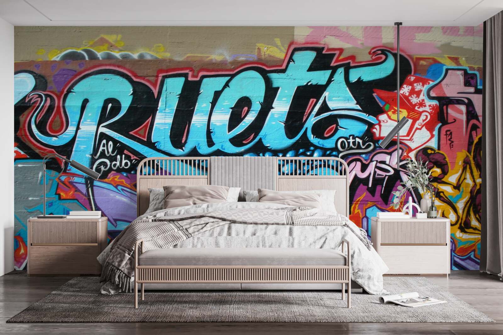 Fototapeta Ściana ozdobiona jasnym graffiti