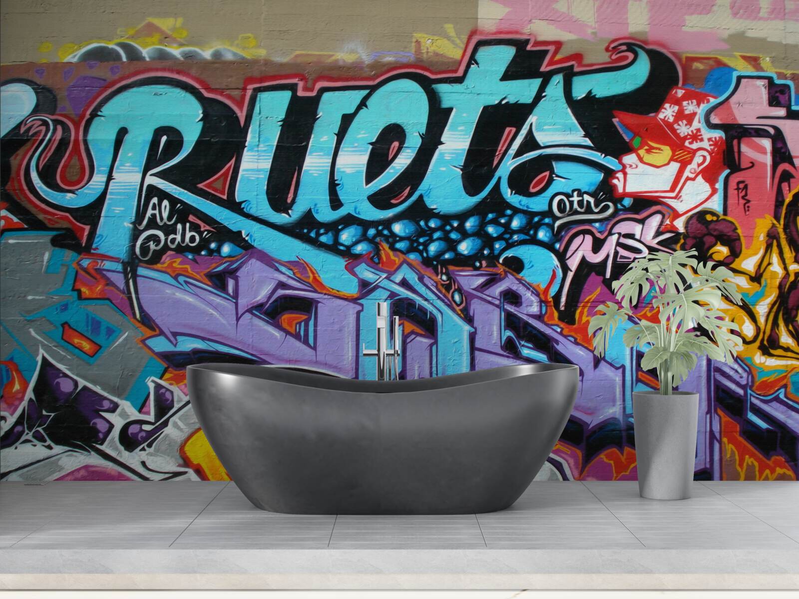 Fototapeta Ściana ozdobiona jasnym graffiti