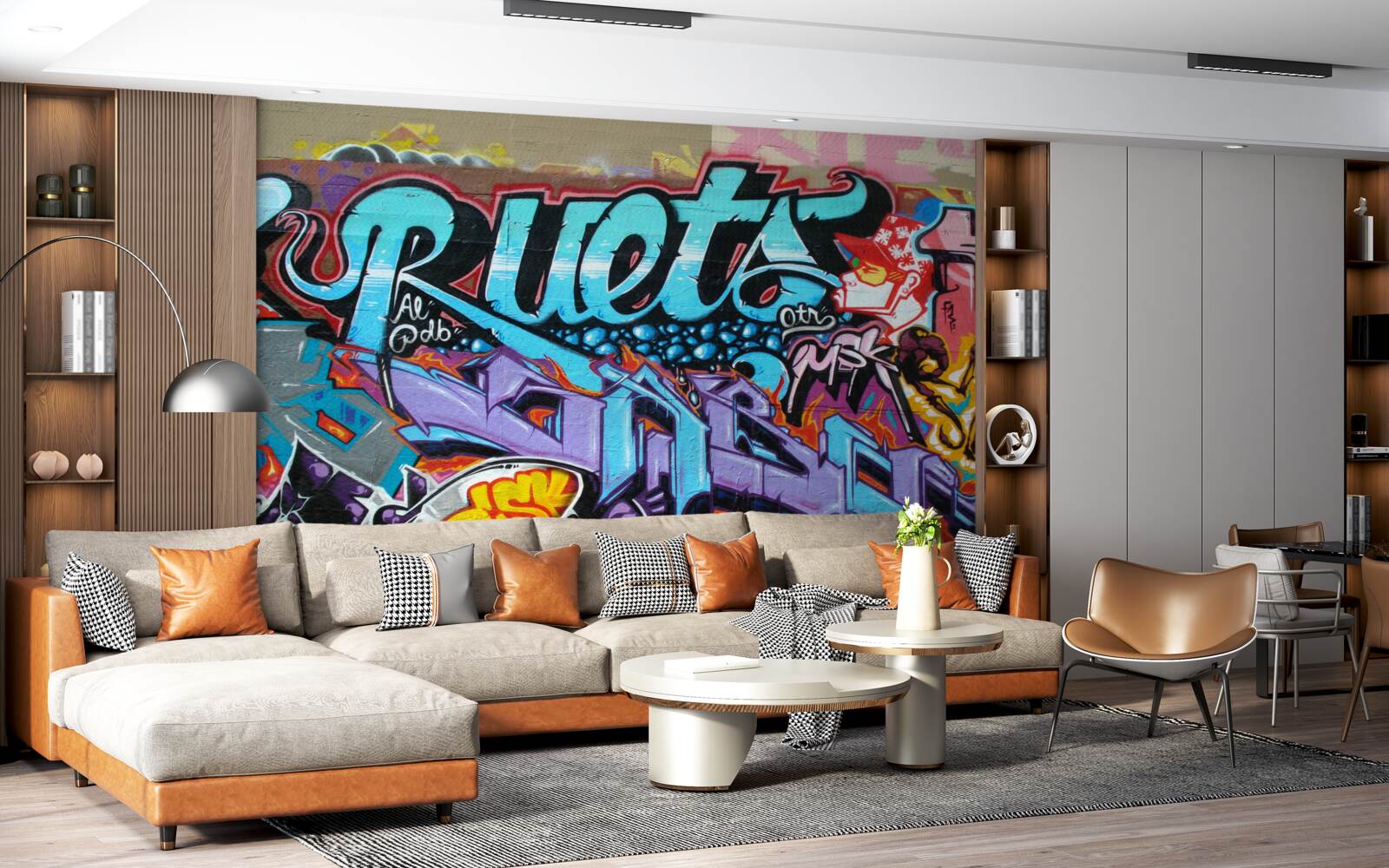 Fototapeta Ściana ozdobiona jasnym graffiti