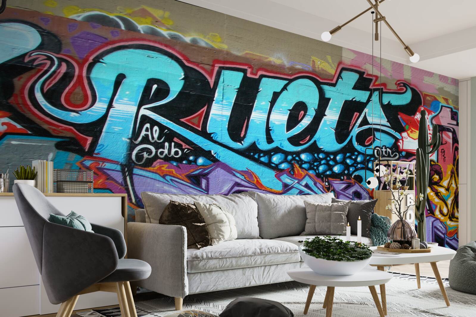 Fototapeta Ściana ozdobiona jasnym graffiti