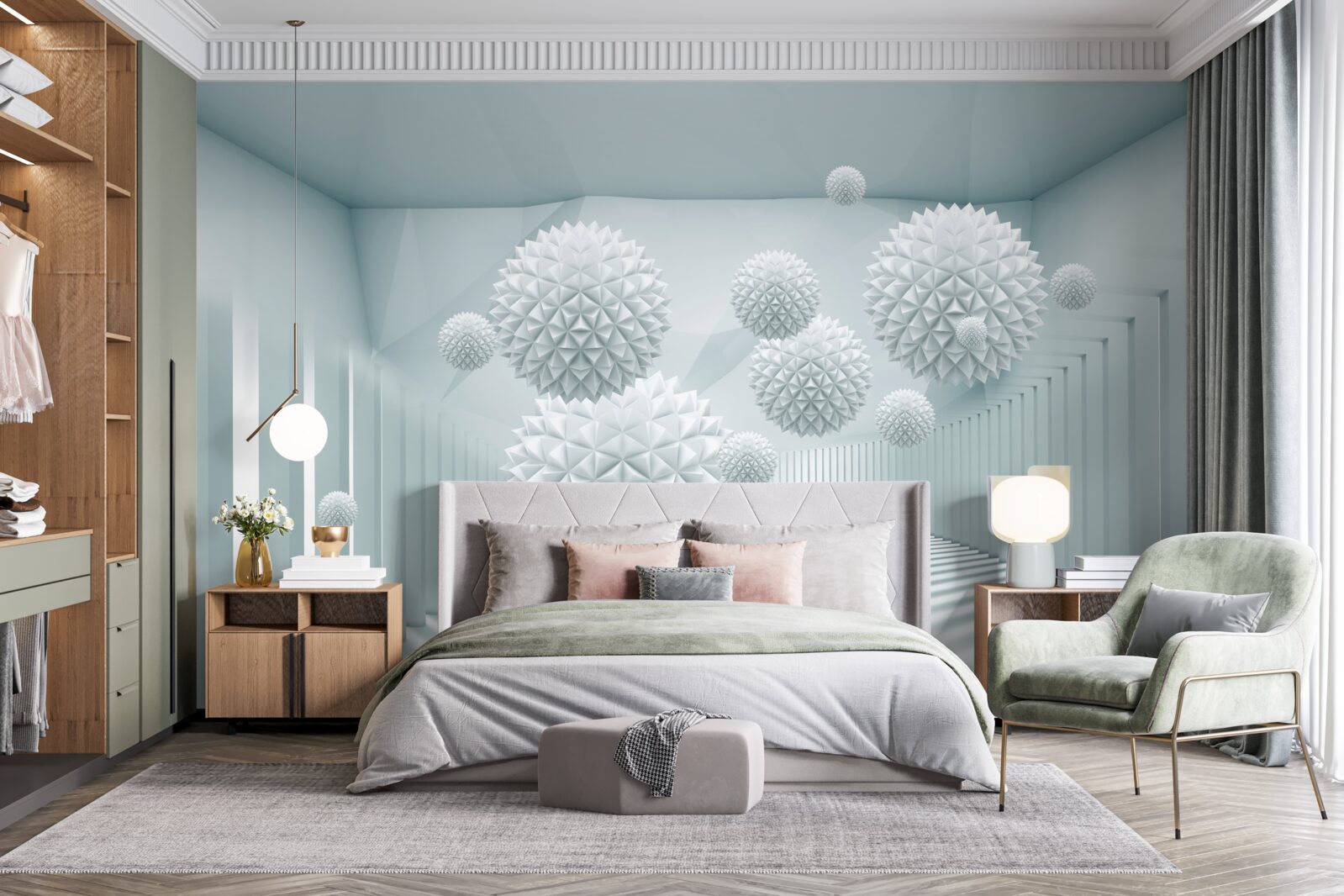 Fototapeta trójwymiarowe kulki z pływającymi ostrymi krawędziami