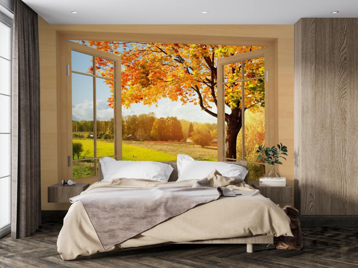 Fototapeta jesienny widok z okna