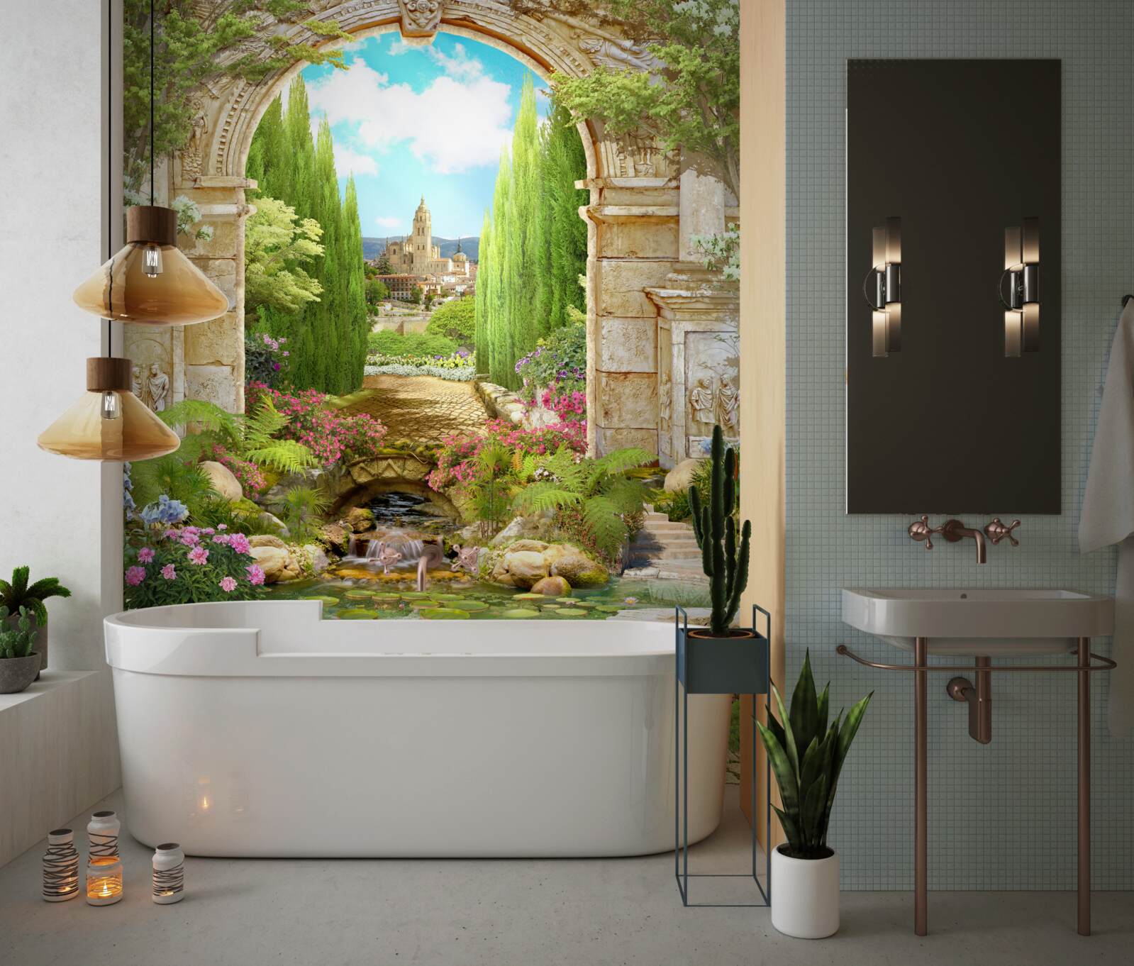 Fototapeta stary kamienny łuk otoczony zielenią