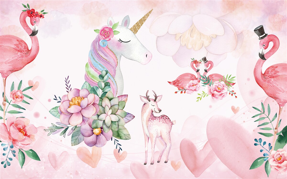 Fototapeta różowe zwierzęta ozdobione kwiatami