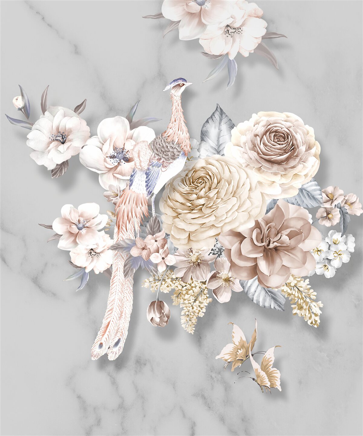 Fototapeta kompozycja kwiatowa z pawiem