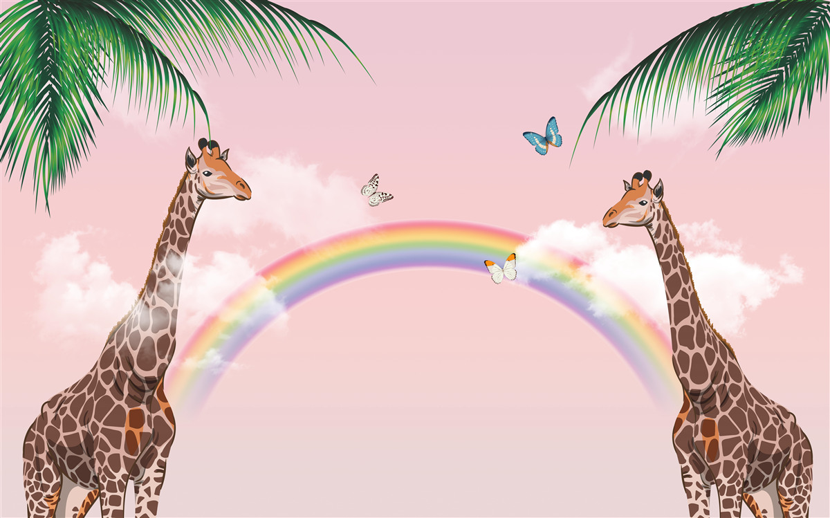Fototapeta dwie żyrafy oglądają tęczę