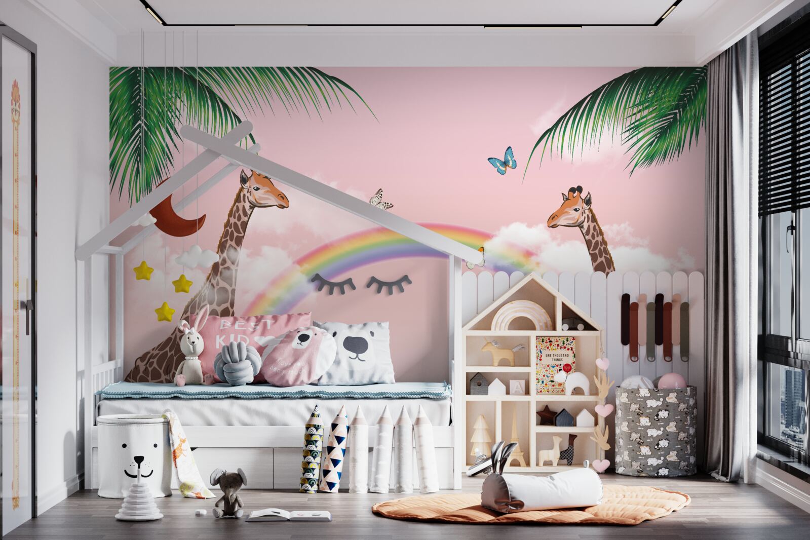 Fototapeta dwie żyrafy oglądają tęczę