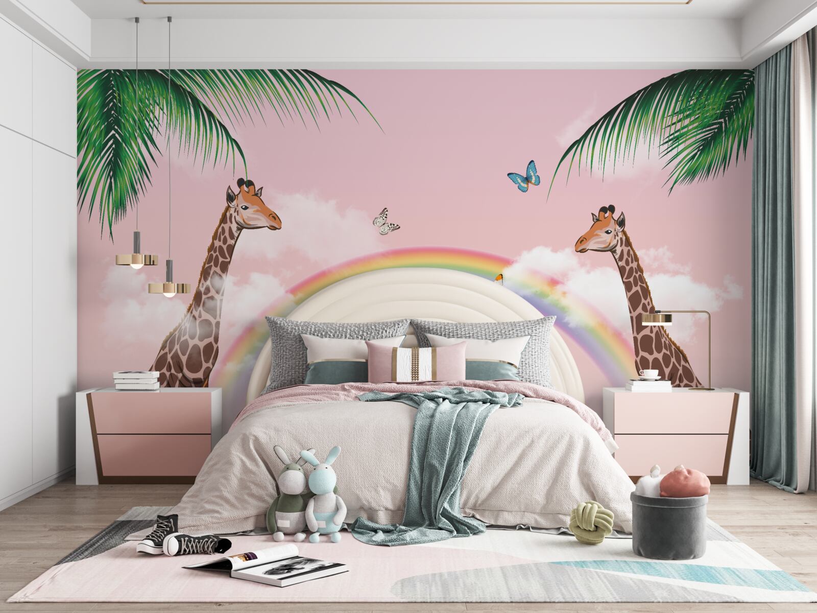 Fototapeta dwie żyrafy oglądają tęczę