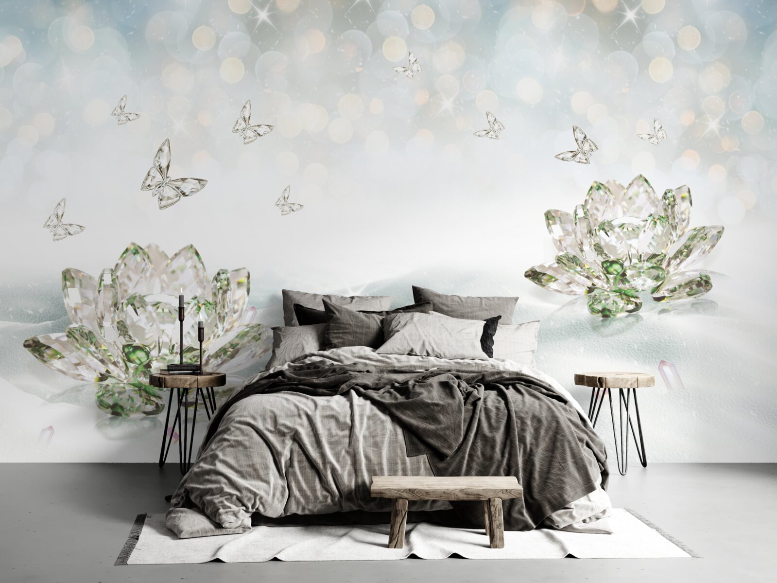 Fototapeta kwiaty i motyle wykonane ze szkła