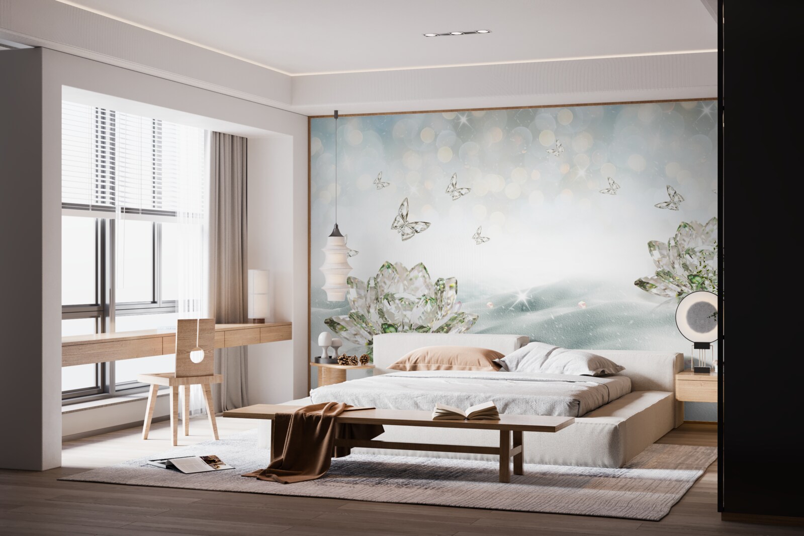 Fototapeta kwiaty i motyle wykonane ze szkła