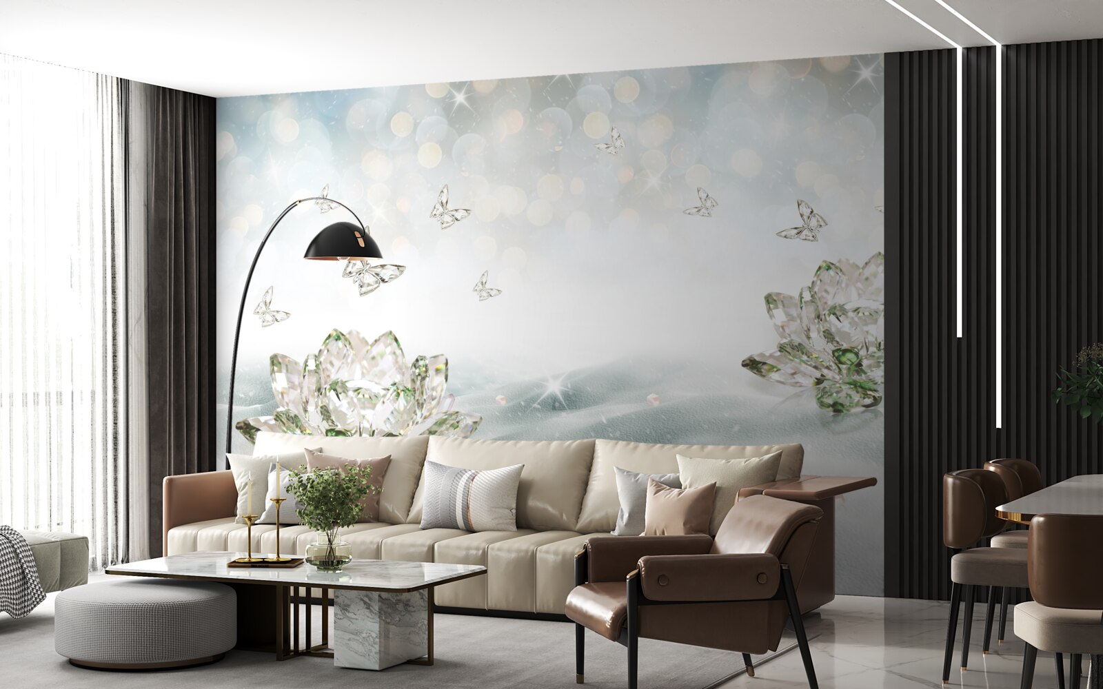 Fototapeta kwiaty i motyle wykonane ze szkła