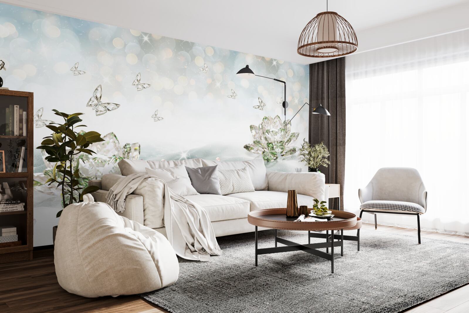 Fototapeta kwiaty i motyle wykonane ze szkła