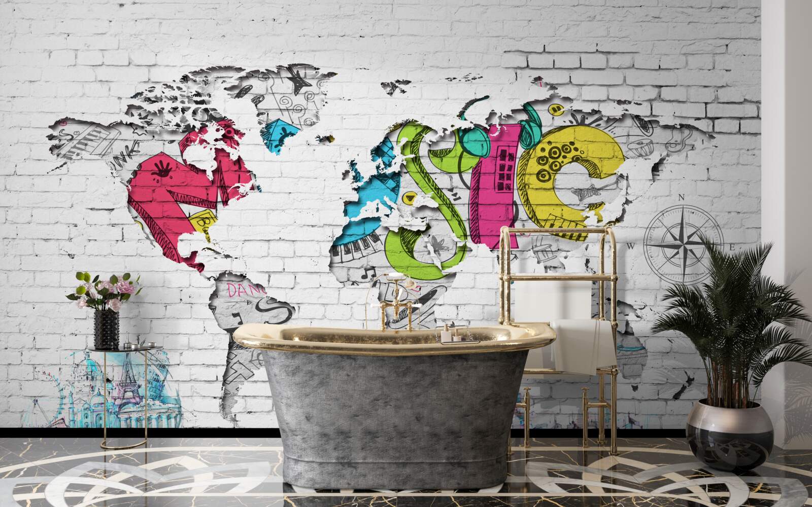 Fototapeta graffiti w formie mapy świata
