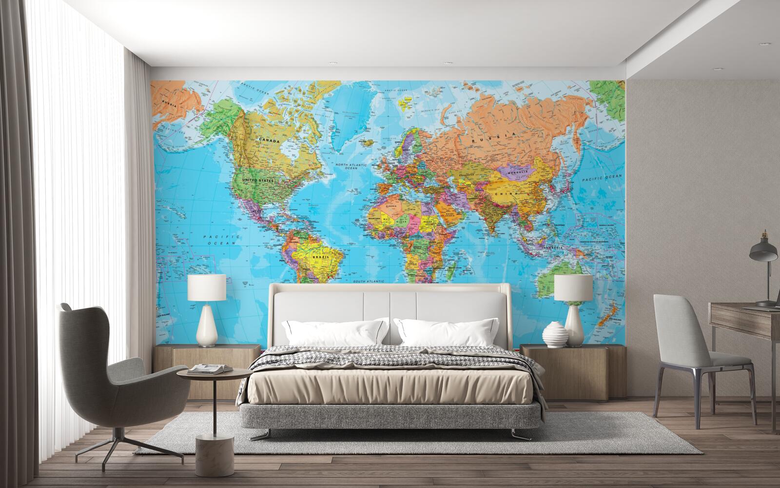 Fototapeta mapa świata pokazująca flagi państw