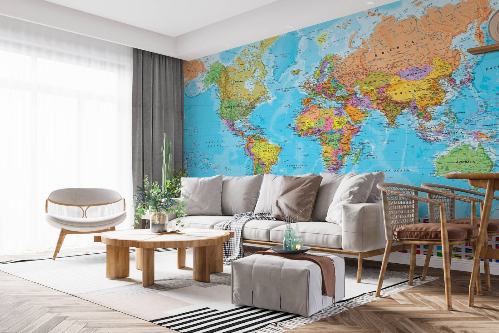 Fototapeta mapa świata pokazująca flagi państw