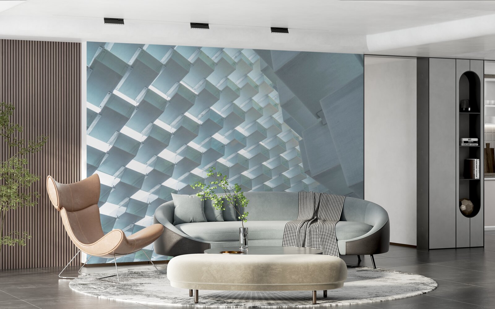 Fototapeta Ściana z pływającymi prostokątami w 3d