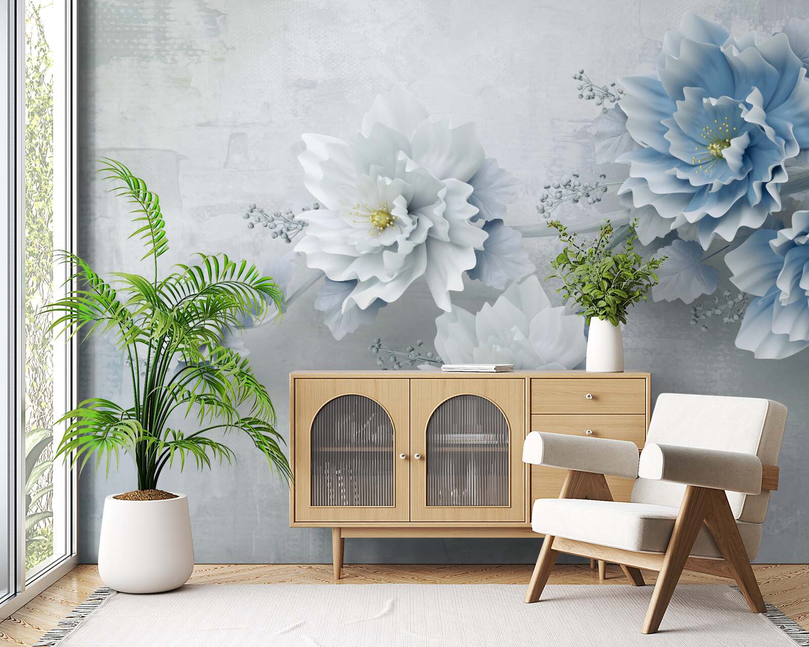 Fototapeta niebieskie kwiaty w pochmurny dzień