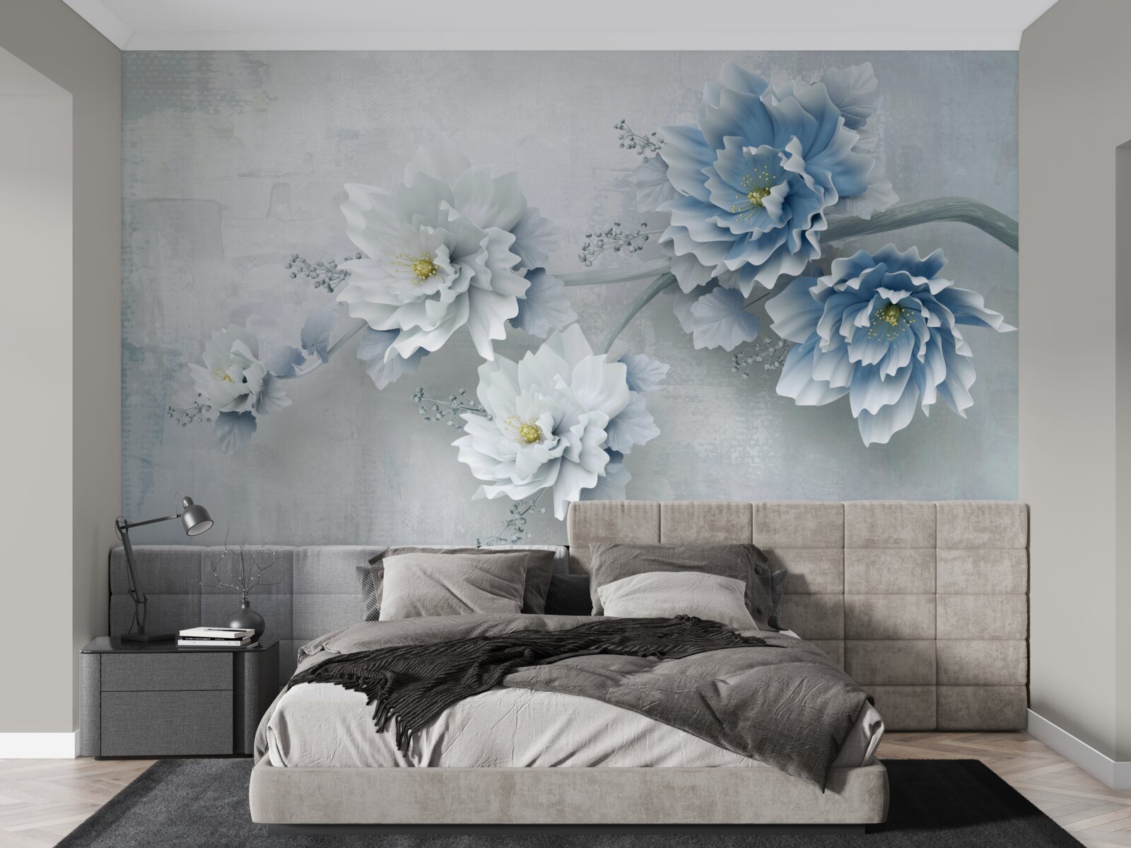 Fototapeta niebieskie kwiaty w pochmurny dzień