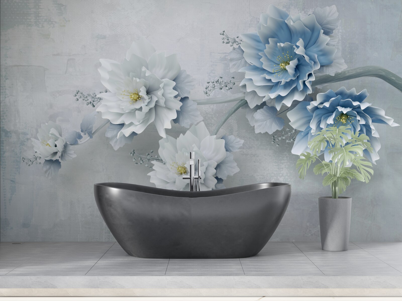 Fototapeta niebieskie kwiaty w pochmurny dzień