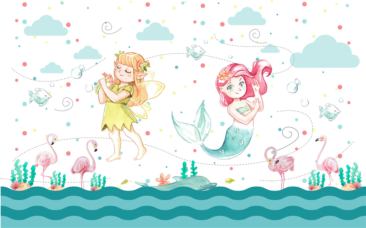 Fototapeta w pobliżu wody znajdują się malwy i syrena