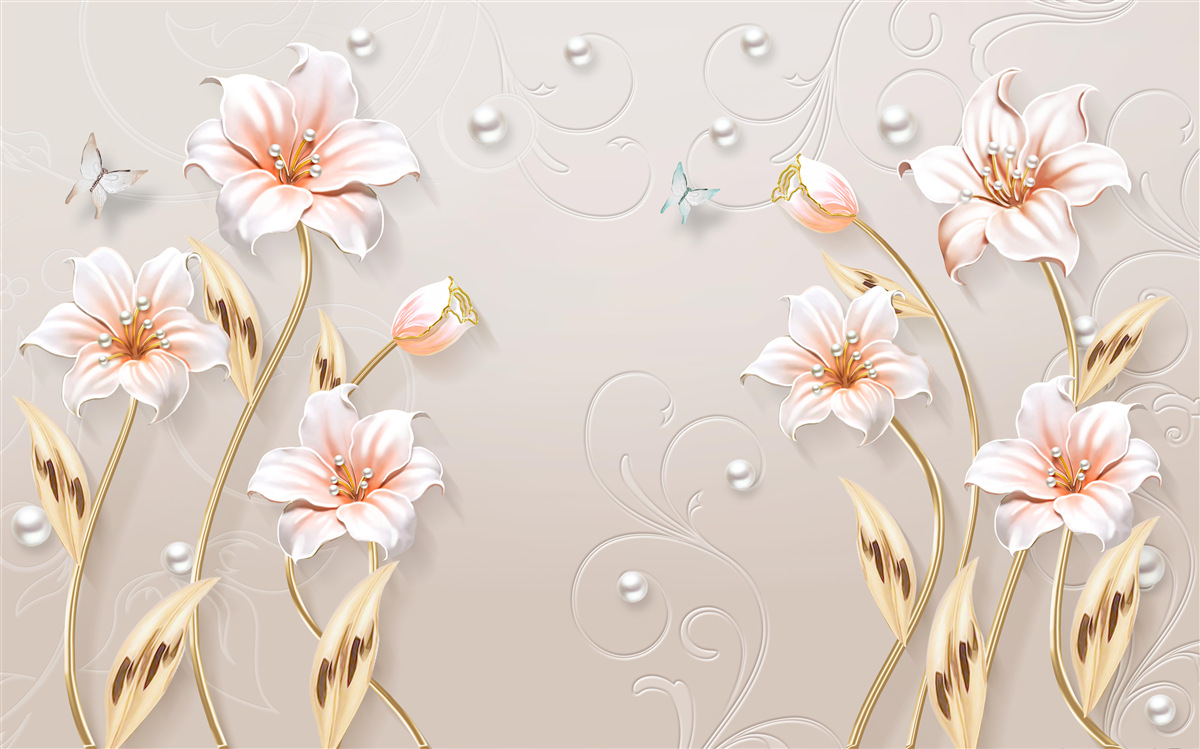 Fototapeta kwiaty wykonane z metalu i masy perłowej