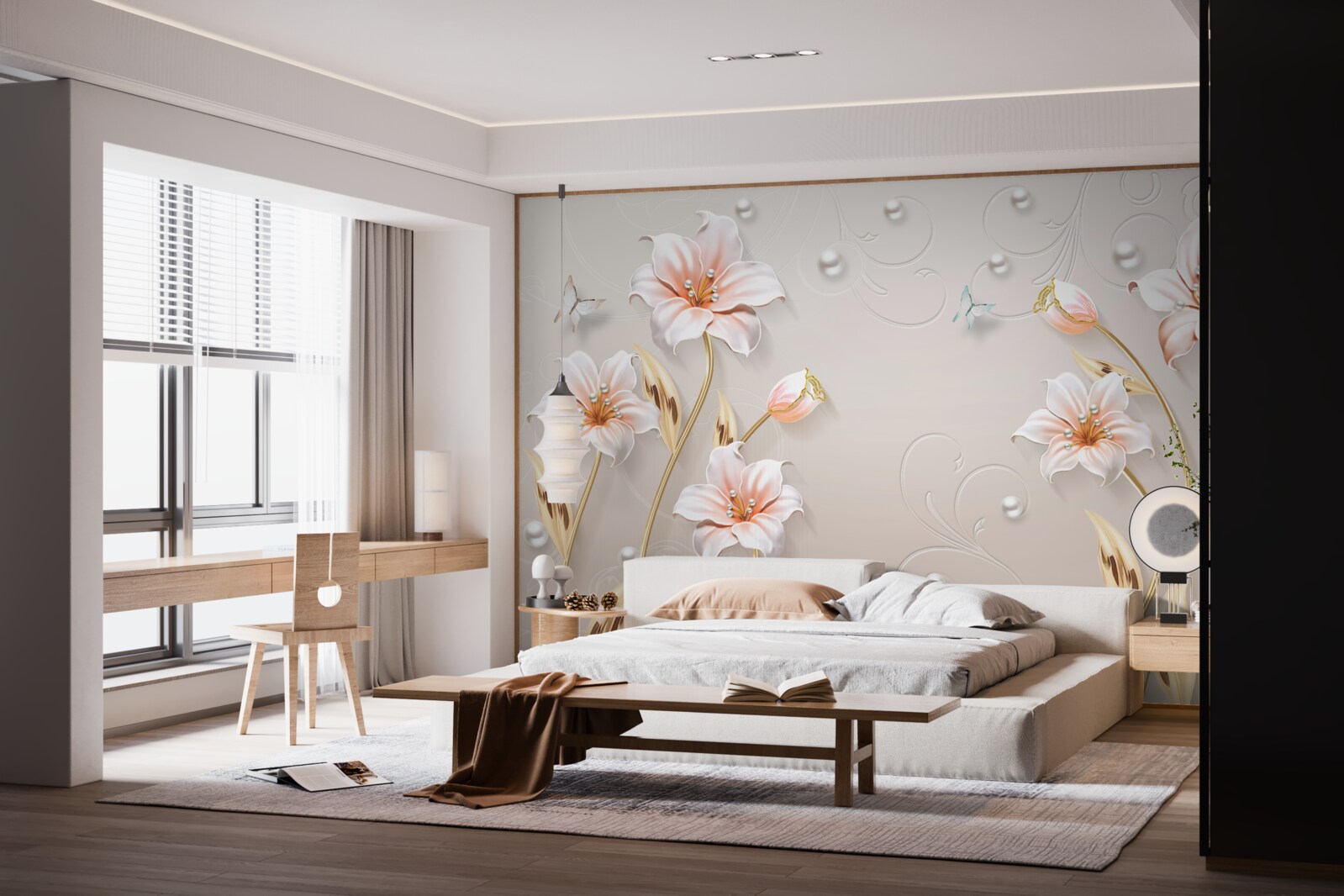 Fototapeta kwiaty wykonane z metalu i masy perłowej