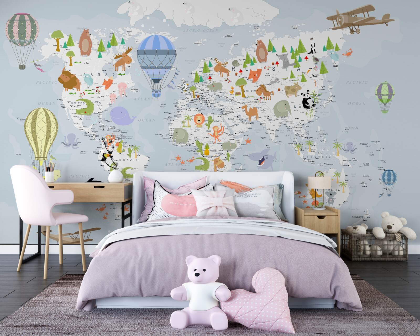 Fototapeta mapa świata z balonami