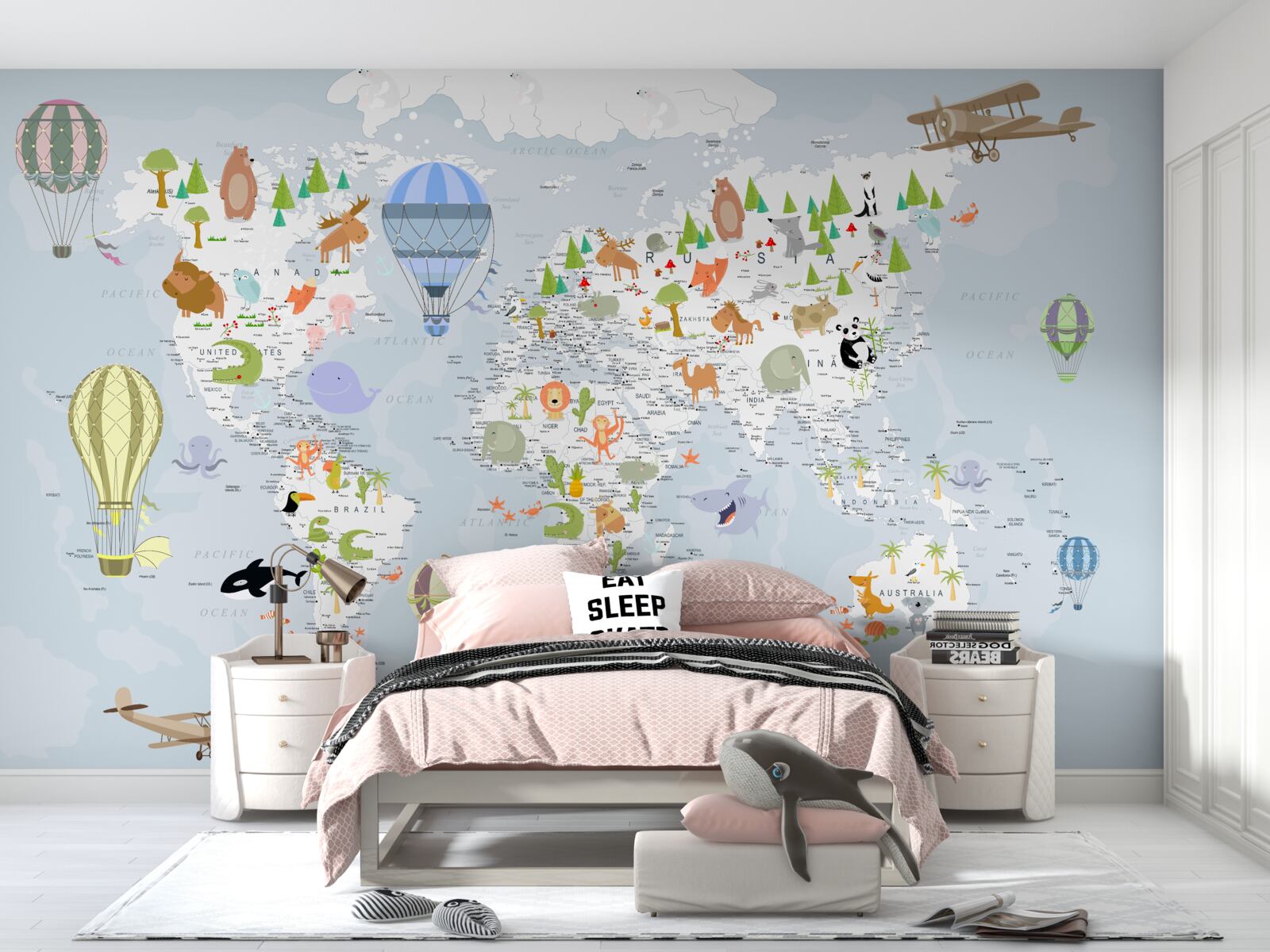 Fototapeta mapa świata z balonami