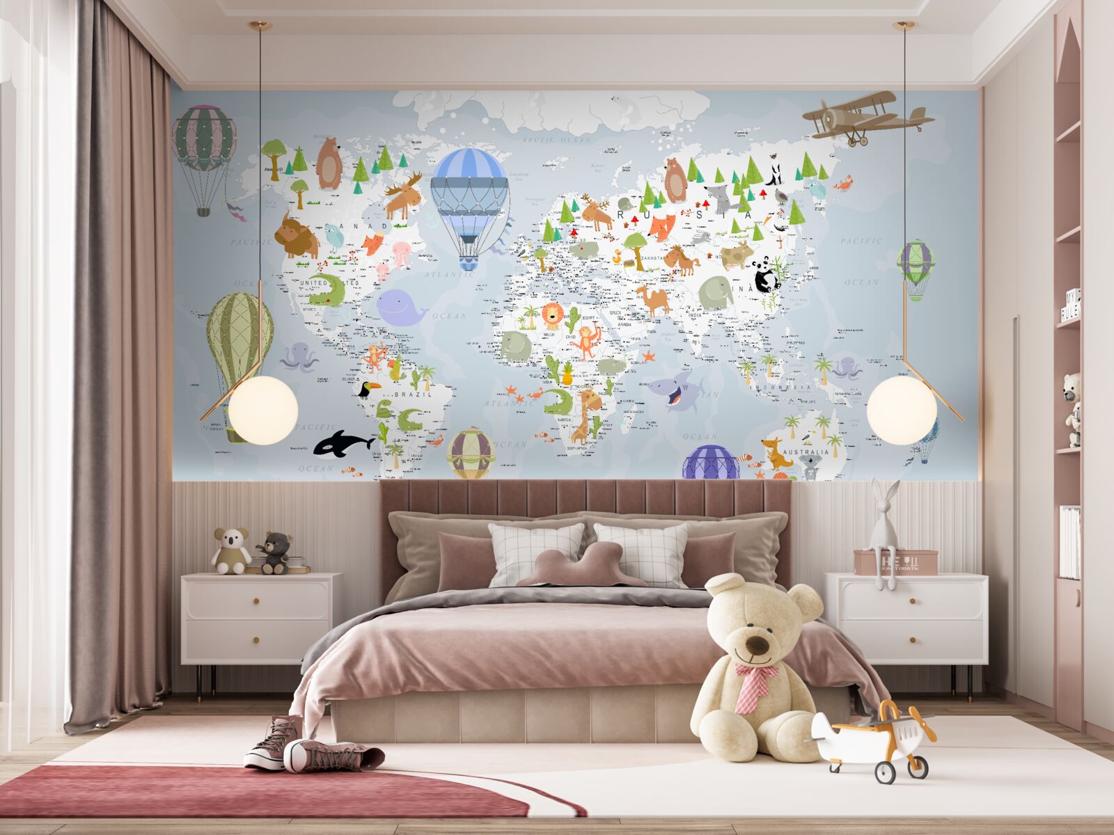 Fototapeta mapa świata z balonami