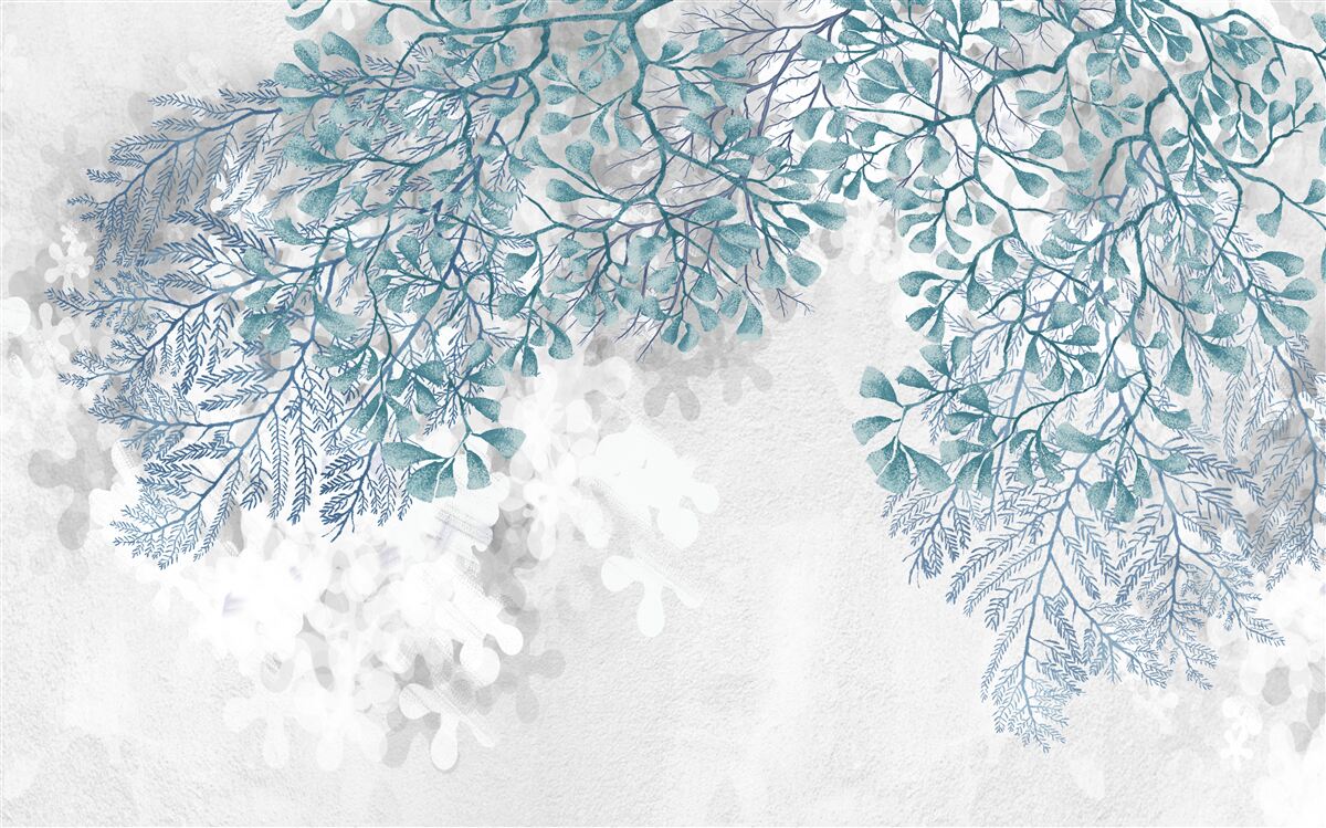 Fototapeta białe tło z zielonymi liśćmi