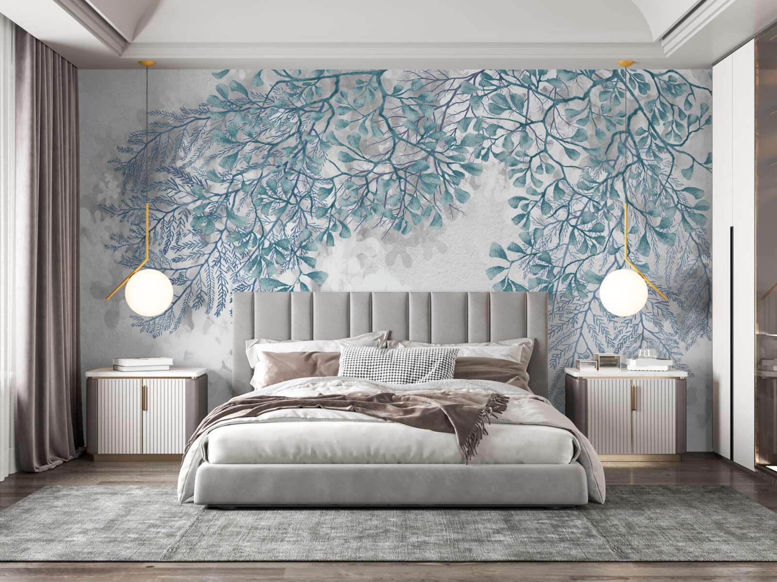 Fototapeta białe tło z zielonymi liśćmi