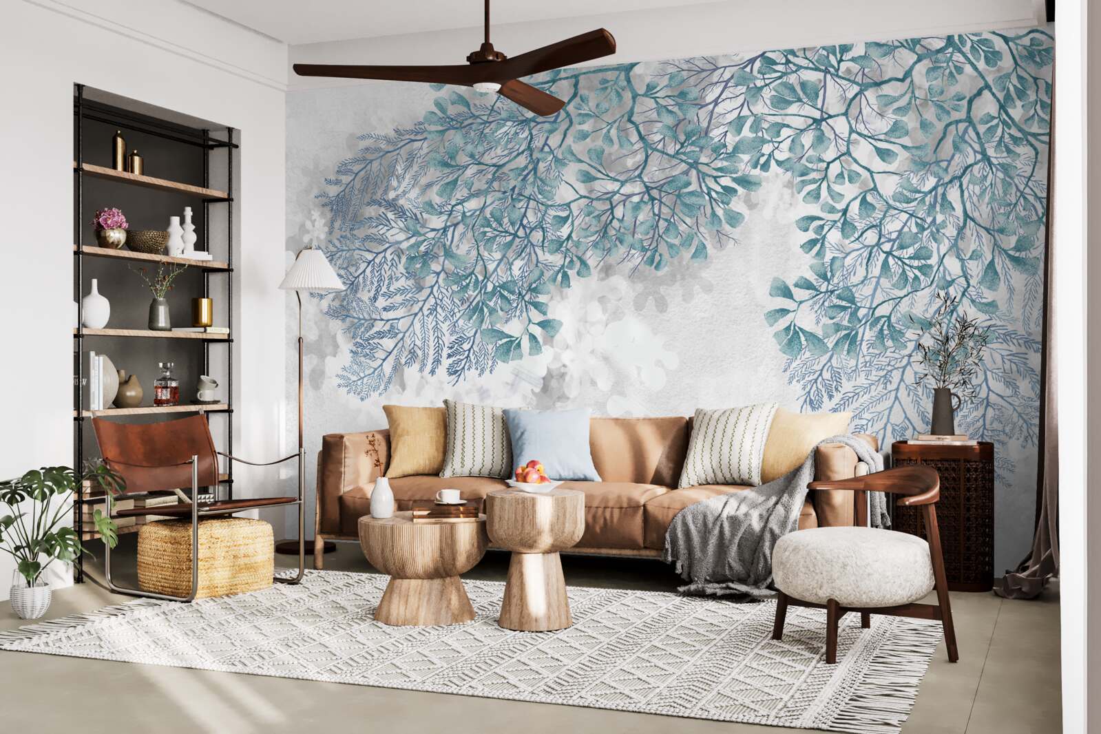 Fototapeta białe tło z zielonymi liśćmi