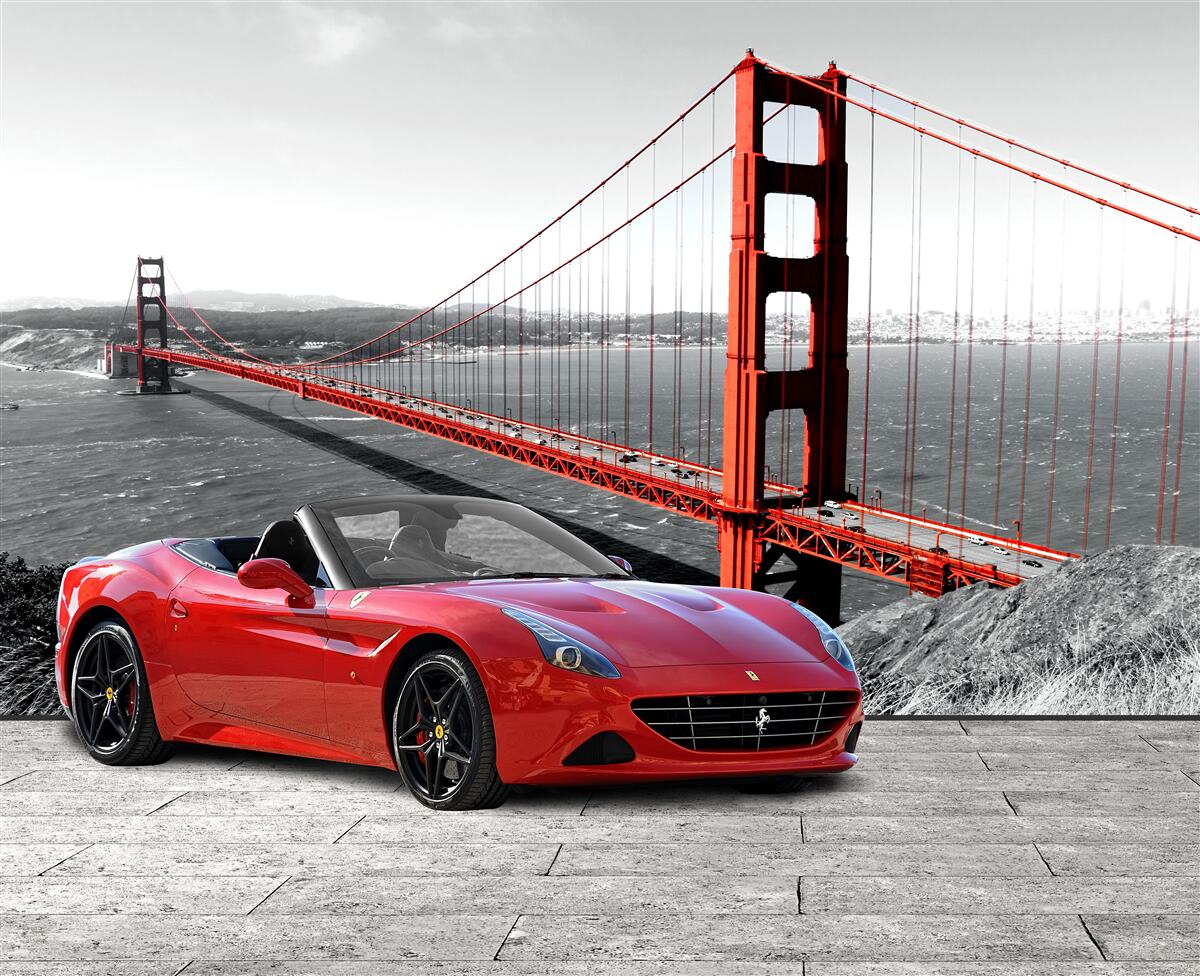 Fototapeta czerwony samochód i most