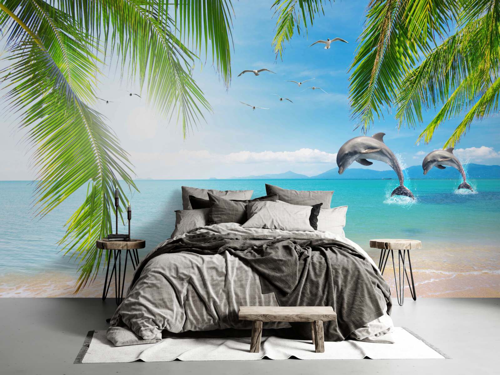 Fototapeta dwa delfiny u wybrzeży z lazurową wodą