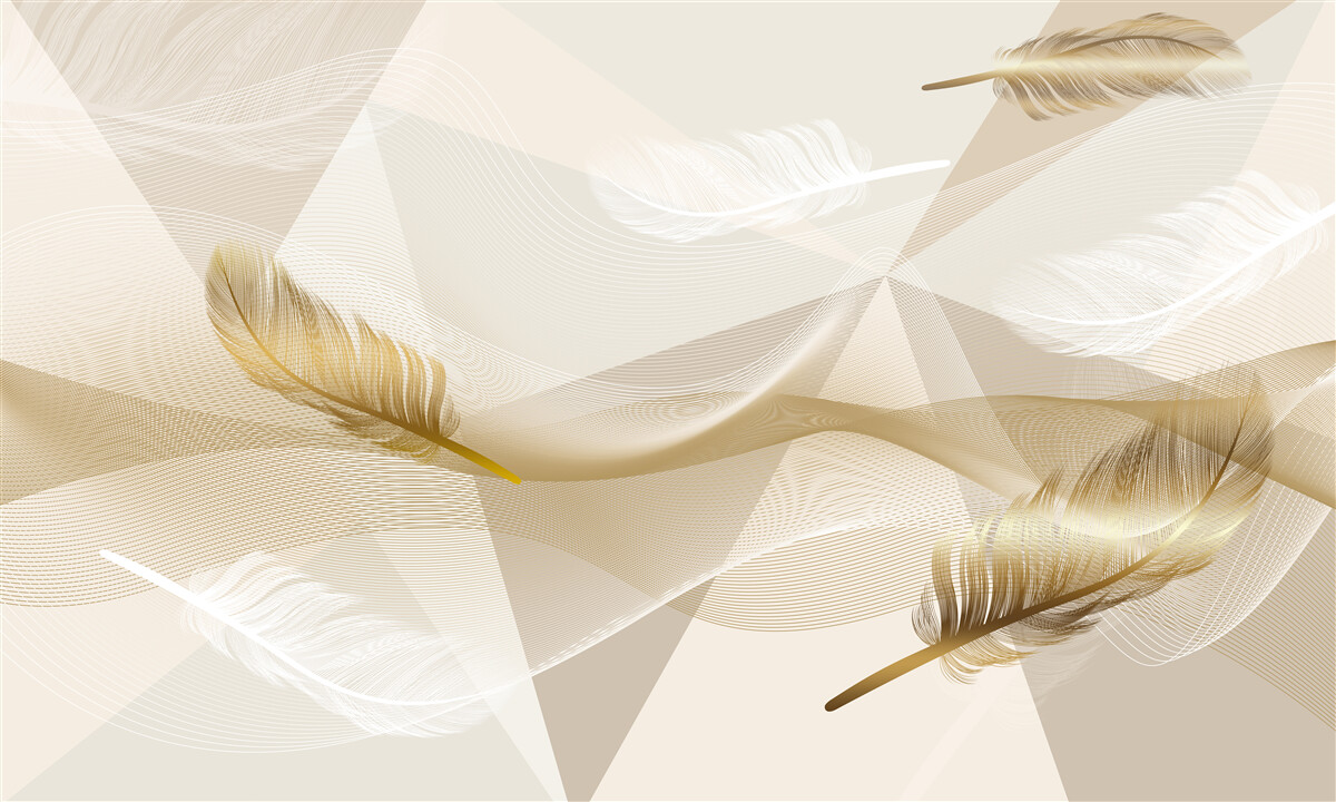 Fototapeta latające pióra i geometryczne kształty