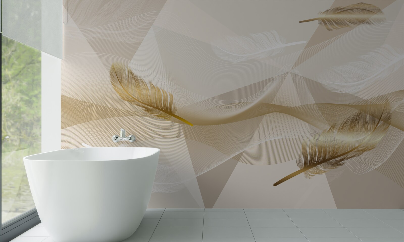 Fototapeta latające pióra i geometryczne kształty