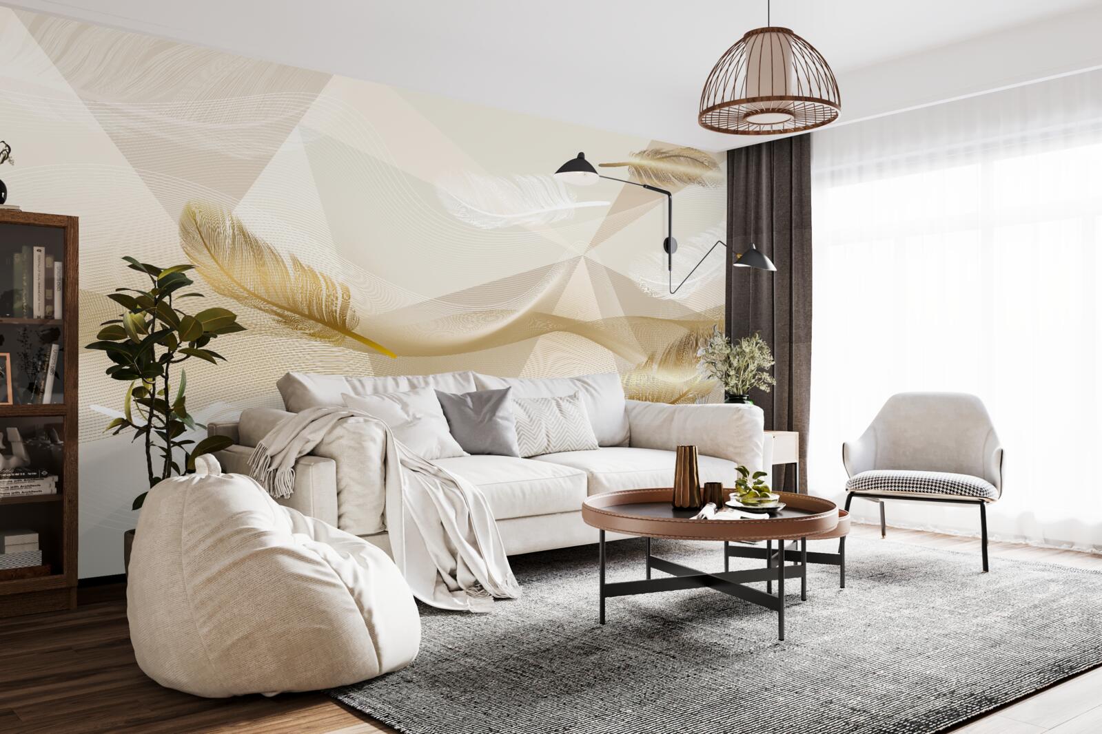 Fototapeta latające pióra i geometryczne kształty